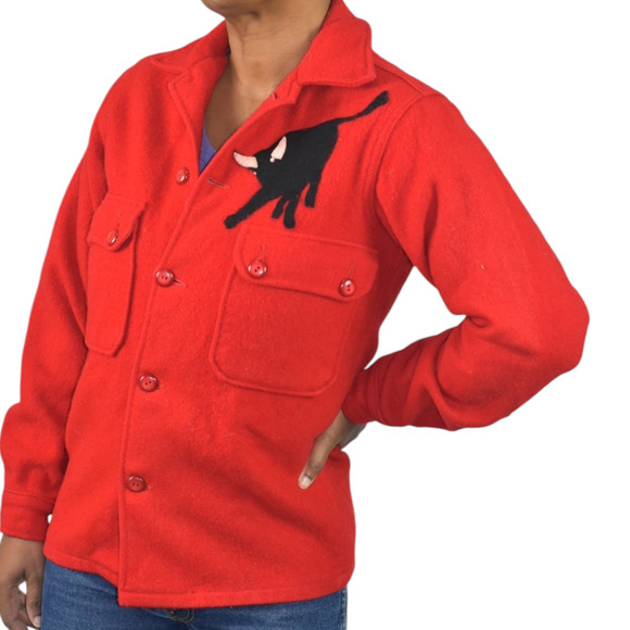 Vintage Boy Scouts Jacket Red Bull Patch 60s Shirt Wool Camp Chore Shacket 18 - Picture 1 of 15